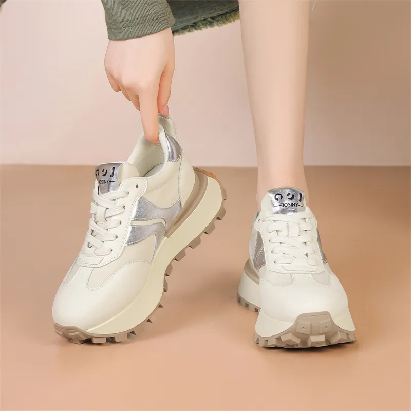 JOSINY Chunky Sneakers Women's Low Top White Gold/White Silver-12