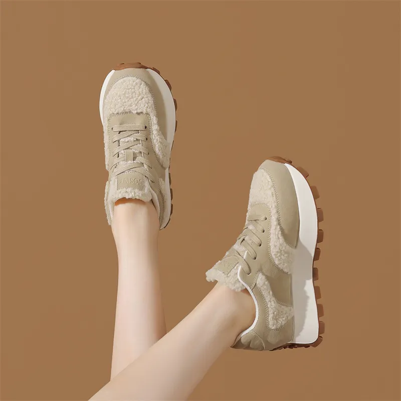 JOSINY Low Top Casual Shoes Women's Velvet Khaki-6