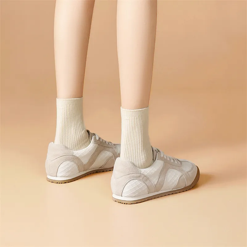 JOSINY Spring Lightweight Versatile Fashion Sports Flat Shoes Vintage White Sneakers Casual Shoes Women's Ecru-3