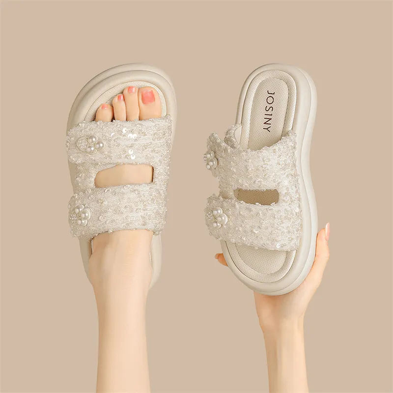 JOSINY PU Polyurethane Cut-Out Woven Slip-Resistant Slide Slippers Women's-3