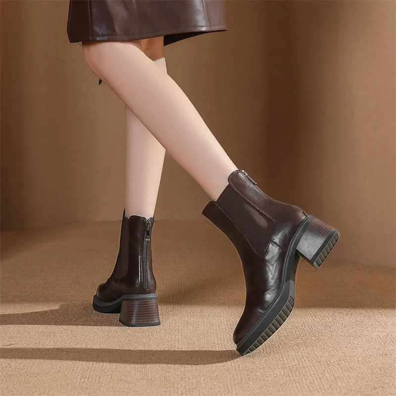JOSINY Short Chelsea Boots 5.5cm Women's Red Brown-3