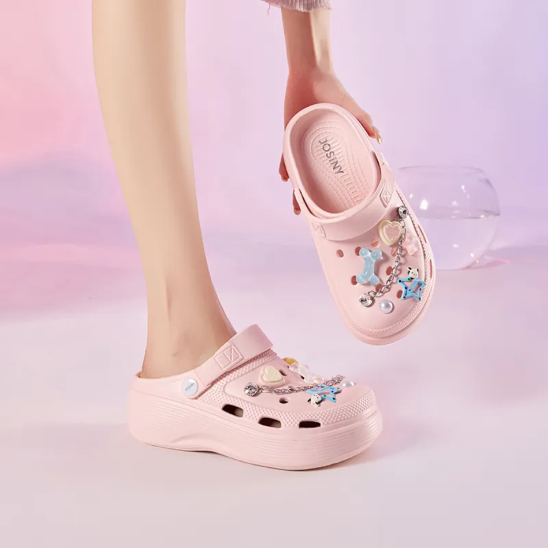 JOSINY Summer Petite Platform Height Increasing 5.4cm Trendy Fashion Lazy Outerwear Slip on Clogs Women's Light Pink-7