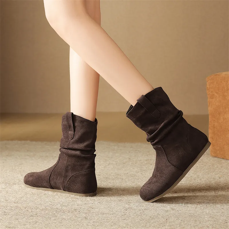 JOSINY Vintage Effortless Style Minimalist Style Versatile Stackable Boots Short Boots Women's Coffee-4