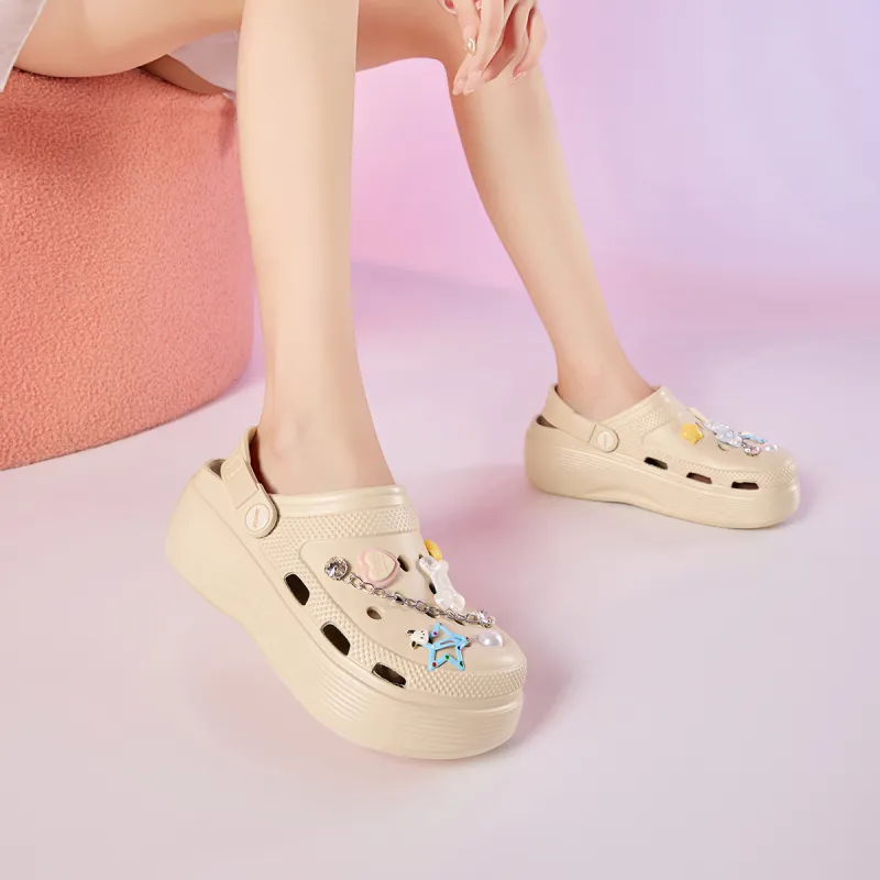 JOSINY Summer Petite Platform Height Increasing 5.4cm Outerwear Trendy Fashion Lazy Slip on Clogs Women's Sand Apricot-5