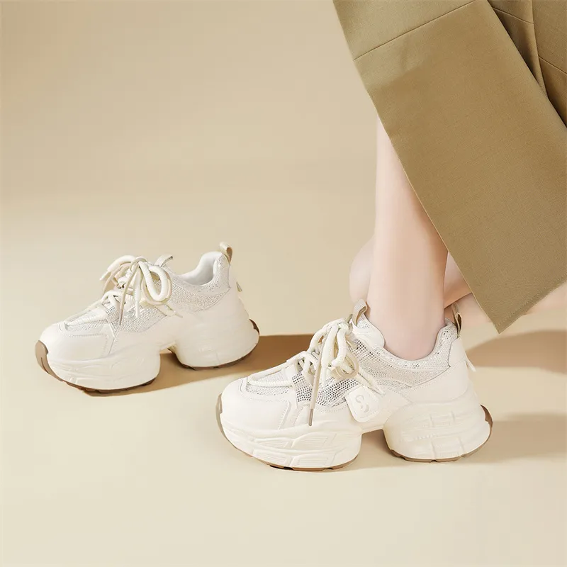 JOSINY Chunky Sneakers Women's Low Top Beige Red/Beige Apricot-6