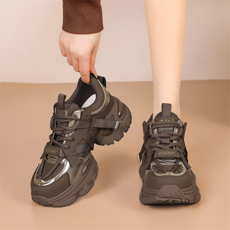 JOSINY Chunky Sneakers Women's Low Top Brown-5