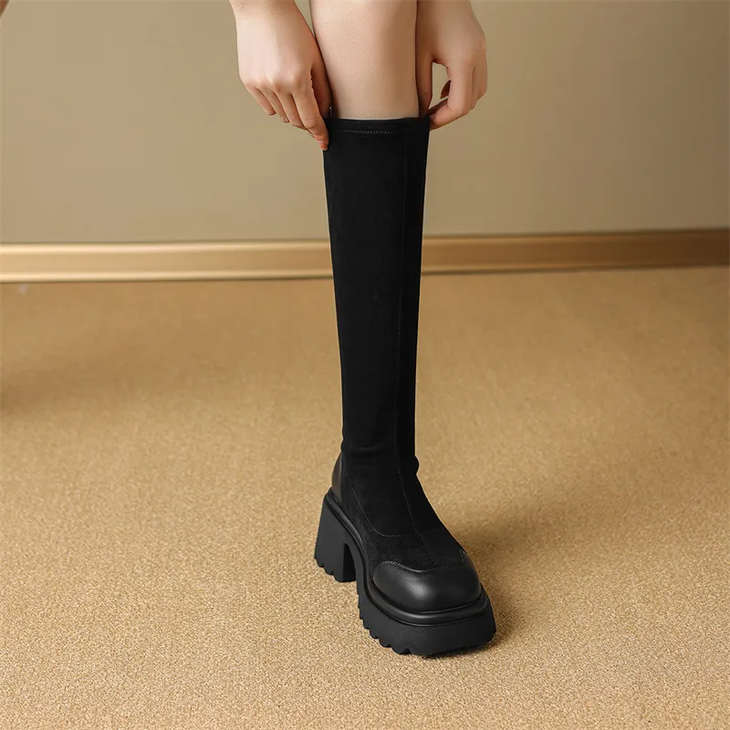 JOSINY Knee high Boots Women's Black/Khaki-13