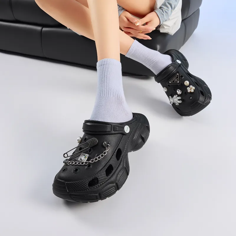 JOSINY Summer Trendy Fashion, Slip on Shoes, Outdoor Beach Shoes Closed Toe Mules DIY Clogs Women's Black-5