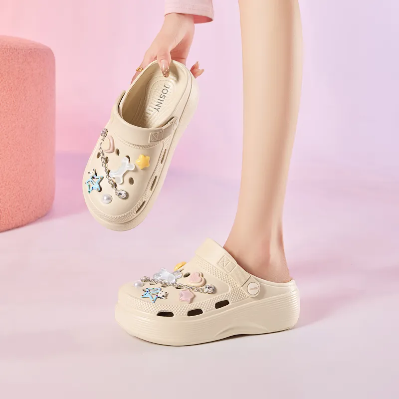 JOSINY Summer Petite Platform Height Increasing 5.4cm Outerwear Trendy Fashion Lazy Slip on Clogs Women's Sand Apricot-7