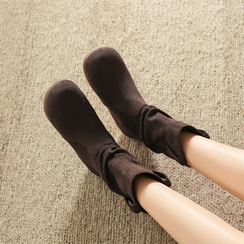 JOSINY Vintage Effortless Style Minimalist Style Versatile Stackable Boots Short Boots Women's Coffee-3