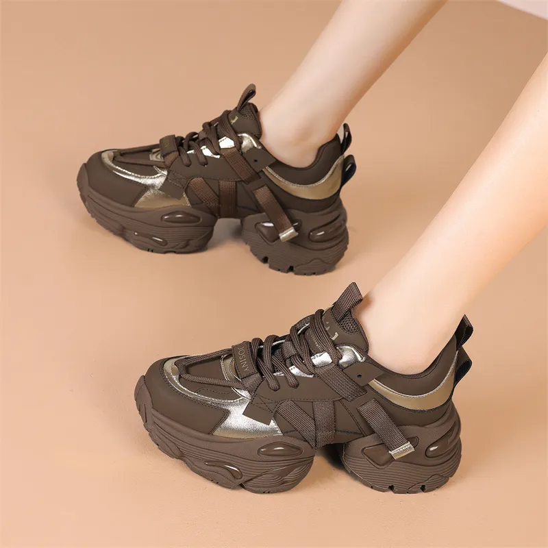 JOSINY Chunky Sneakers Women's Low Top Brown-7