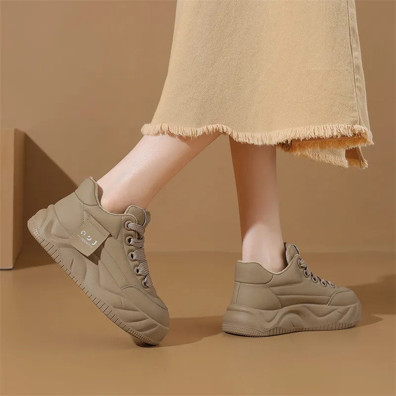 JOSINY Trendy Comfortable Versatile Puffy Shoes Low-Top Casual Shoes Women's Apricot-4