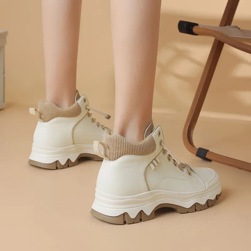 JOSINY Fleece-Lined Warm Vintage Trendy Versatile Workwear British Style High-Top Casual Shoes Women's-4