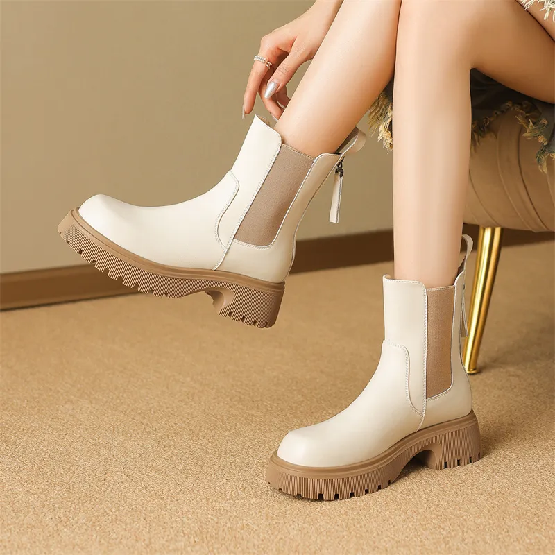JOSINY 12.5cm Chelsea Boots 5cm Women's Ecru-3