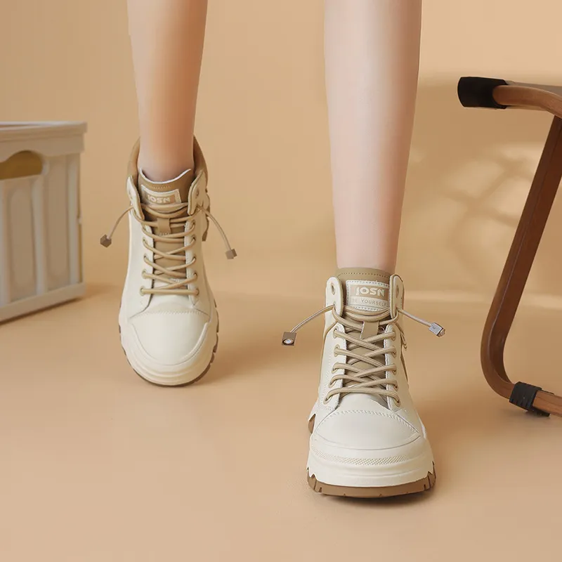 JOSINY Fleece-Lined Warm Vintage Trendy Versatile Workwear British Style High-Top Casual Shoes Women's-2