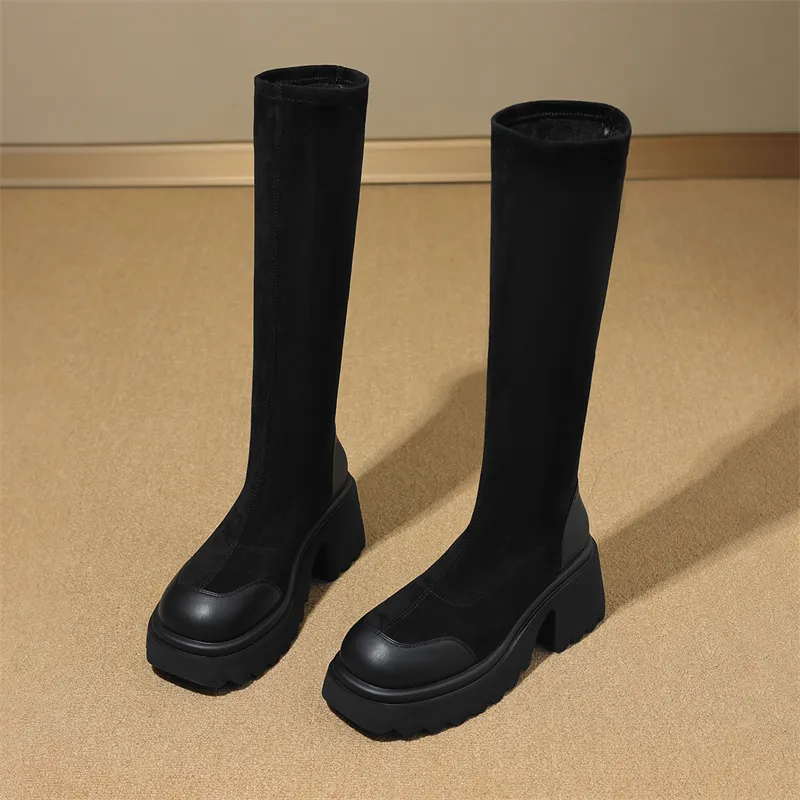 JOSINY Knee high Boots Women's Black/Khaki-3