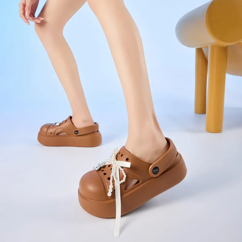 JOSINY Summer Petite Outerwear Trendy Fashion Lazy Slip on, Outdoor Beach Shoes Closed Toe Mules, Clogs Women's Coffee-5