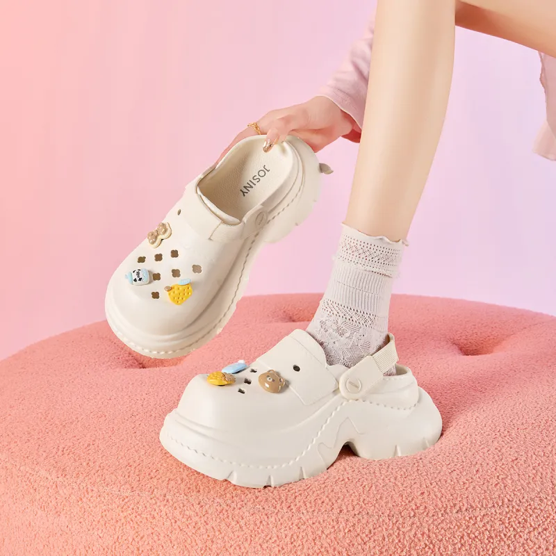 JOSINY Summer Trendy Fashion, Cartoon DIY Slip on, Outdoor Beach Shoes Closed Toe Slippers, Clogs Women's Ecru-3