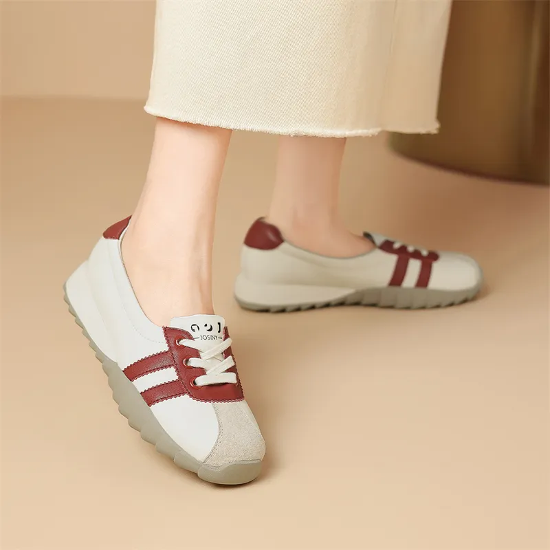 JOSINY Soft Sole, Versatile Lightweight, White Sneakers Sports Casual Shoes Women's Beige Red/White Silver-6