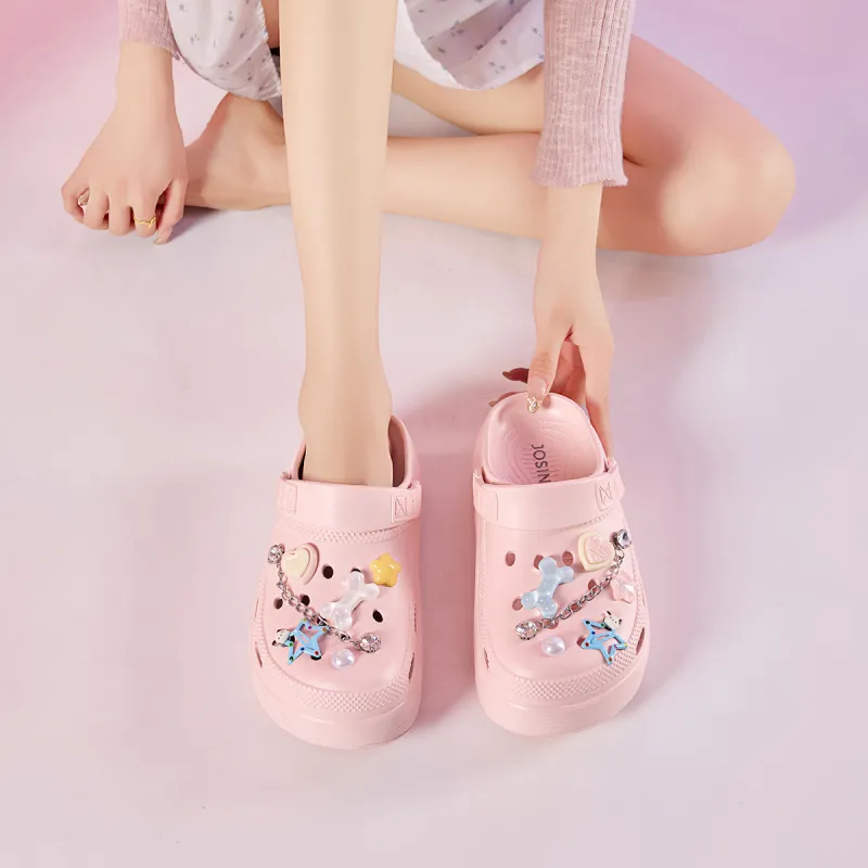 JOSINY Summer Petite Platform Height Increasing 5.4cm Trendy Fashion Lazy Outerwear Slip on Clogs Women's Light Pink-6