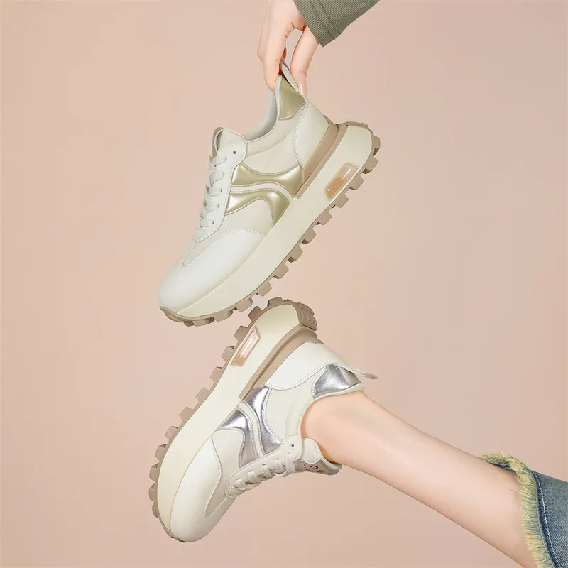 JOSINY Chunky Sneakers Women's Low Top White Gold/White Silver-9