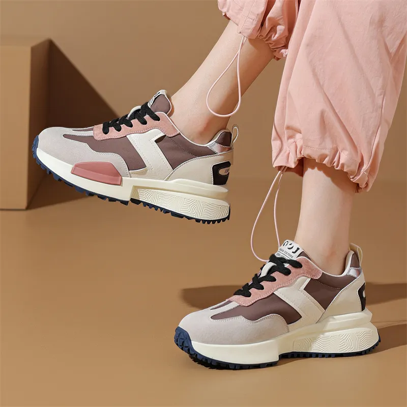JOSINY Running Shoes Women's Low Top Beige Pink/Beige Black-4