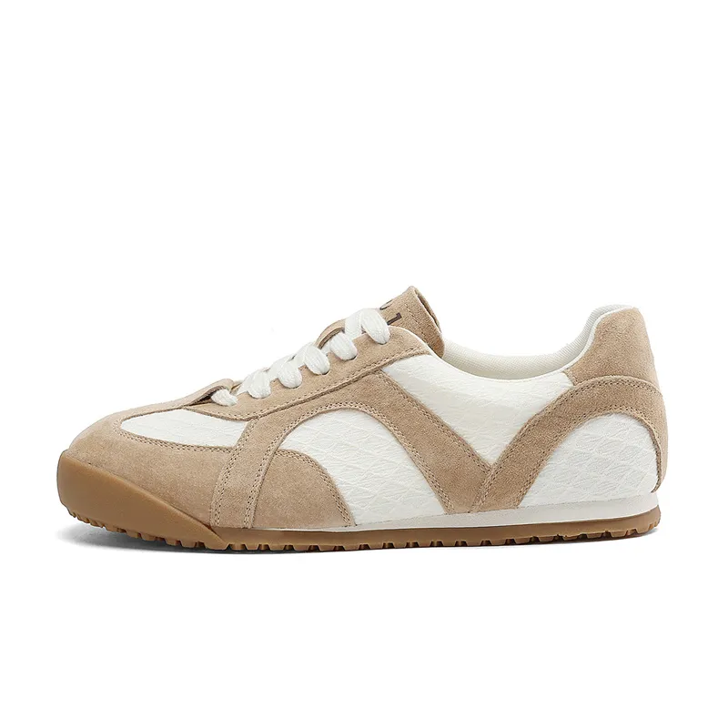 JOSINY Spring Versatile Fashion Sports Flat Shoes Vintage Casual Shoes Women's Beige Brown-1
