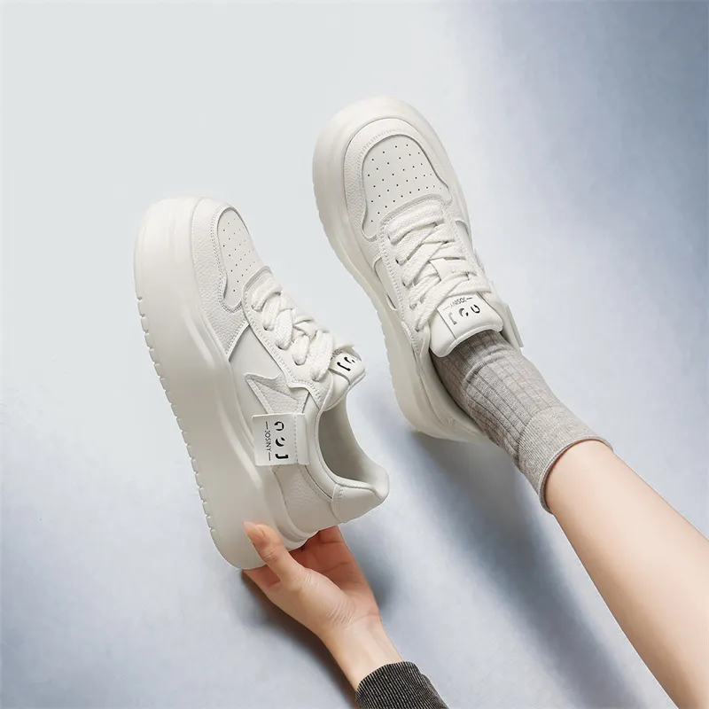 JOSINY Fleece Lined Warm Fashionable Sporty Style Versatile White Sneakers Casual Shoes Women's Ecru-4