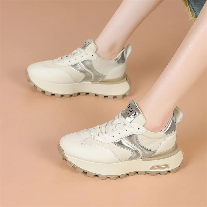 JOSINY Chunky Sneakers Women's Low Top White Gold/White Silver-11