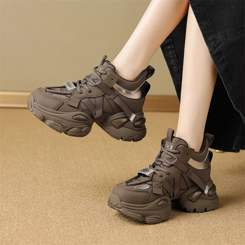 JOSINY Chunky Sneakers Women's High Top Black/Brown-3