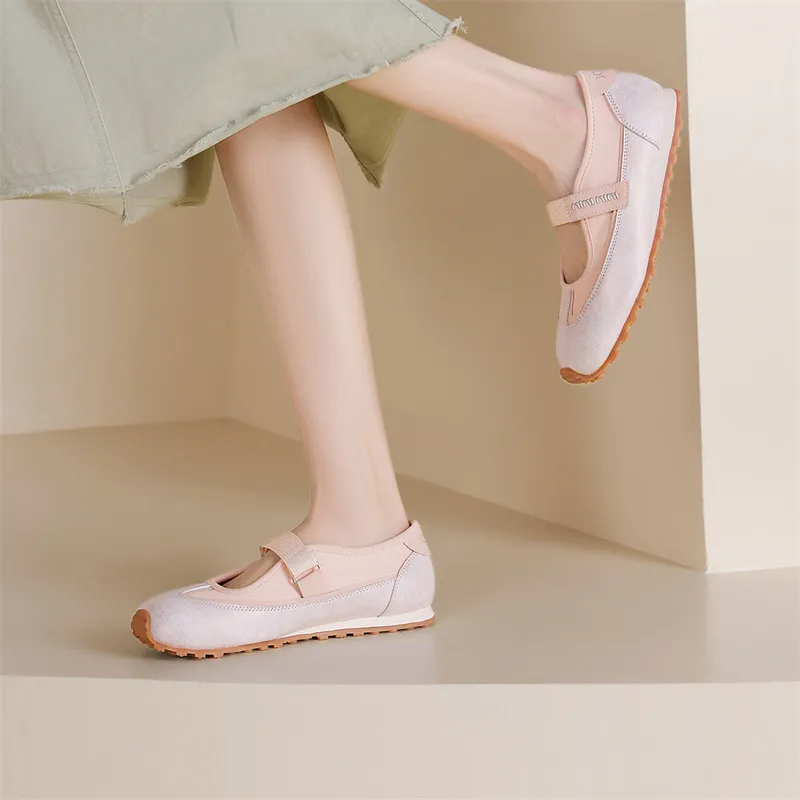 JOSINY Vintage Low Vamp Mary Jane Unlined Shoes Low Top Casual Shoes Women's Beige Pink-5
