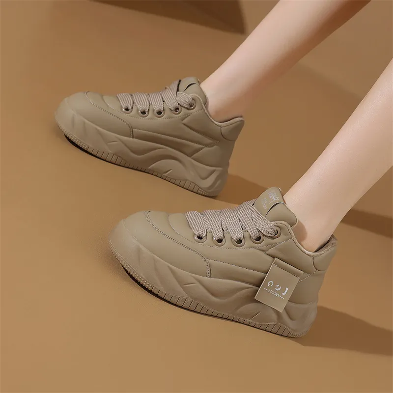 JOSINY Trendy Comfortable Versatile Puffy Shoes Low-Top Casual Shoes Women's Apricot-3