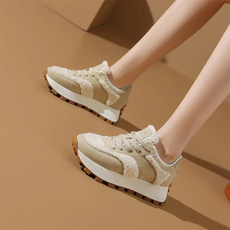 JOSINY Low Top Casual Shoes Women's Velvet Khaki-4