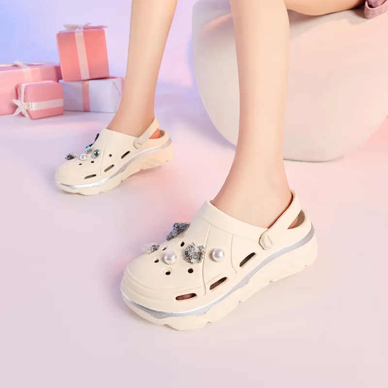 JOSINY Summer Trendy Fashion, Cute DIY Lightweight Comfortable, Slip on Shoes, Outdoor Beach Shoes Clogs Women's Beige-3