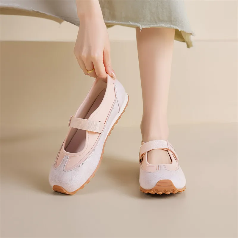 JOSINY Vintage Low Vamp Mary Jane Unlined Shoes Low Top Casual Shoes Women's Beige Pink-6