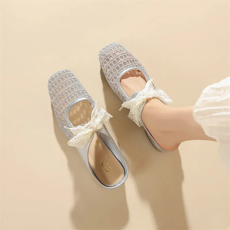 JOSINY Cut Out Woven Odor Resistant Abrasion Resistant Slip Resistant Closed Toe Slippers Women's Silver-5