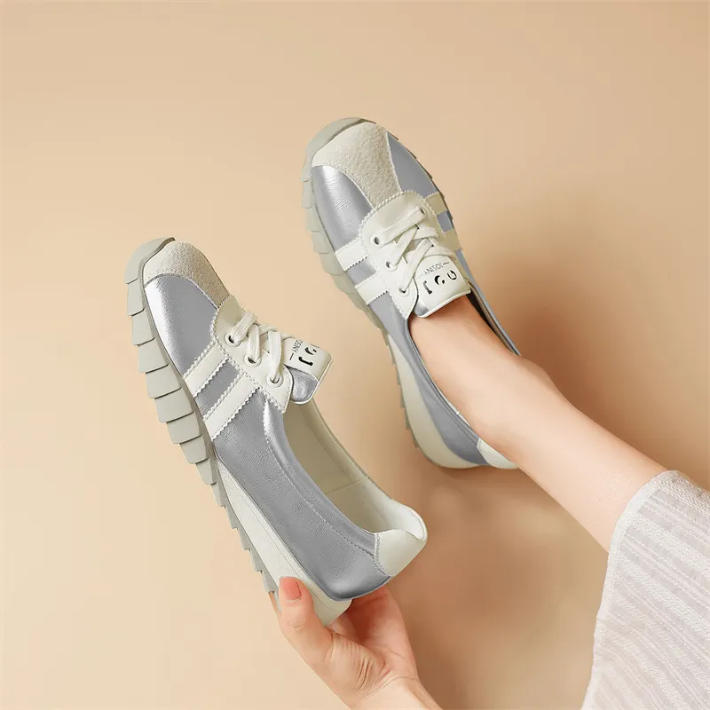 JOSINY Soft Sole, Versatile Lightweight, White Sneakers Sports Casual Shoes Women's Beige Red/White Silver-13