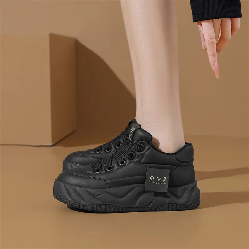 JOSINY Trendy Fashion Comfortable Versatile Puffy Shoes Low-Top Casual Shoes Women's Black-4