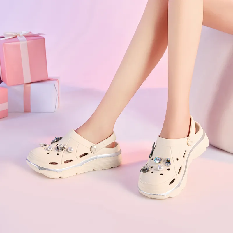 JOSINY Summer Trendy Fashion, Cute DIY Lightweight Comfortable, Slip on Shoes, Outdoor Beach Shoes Clogs Women's Beige-6
