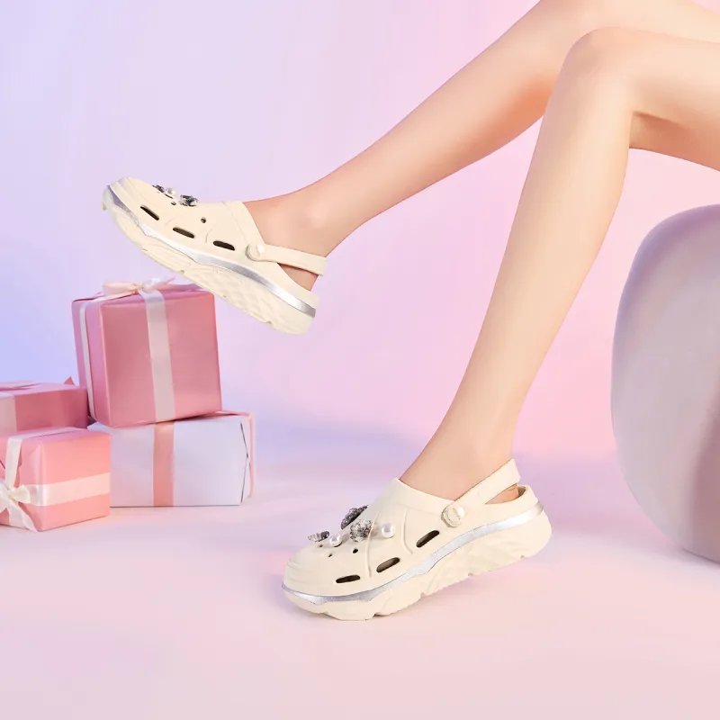JOSINY Summer Trendy Fashion, Cute DIY Lightweight Comfortable, Slip on Shoes, Outdoor Beach Shoes Clogs Women's Beige-7