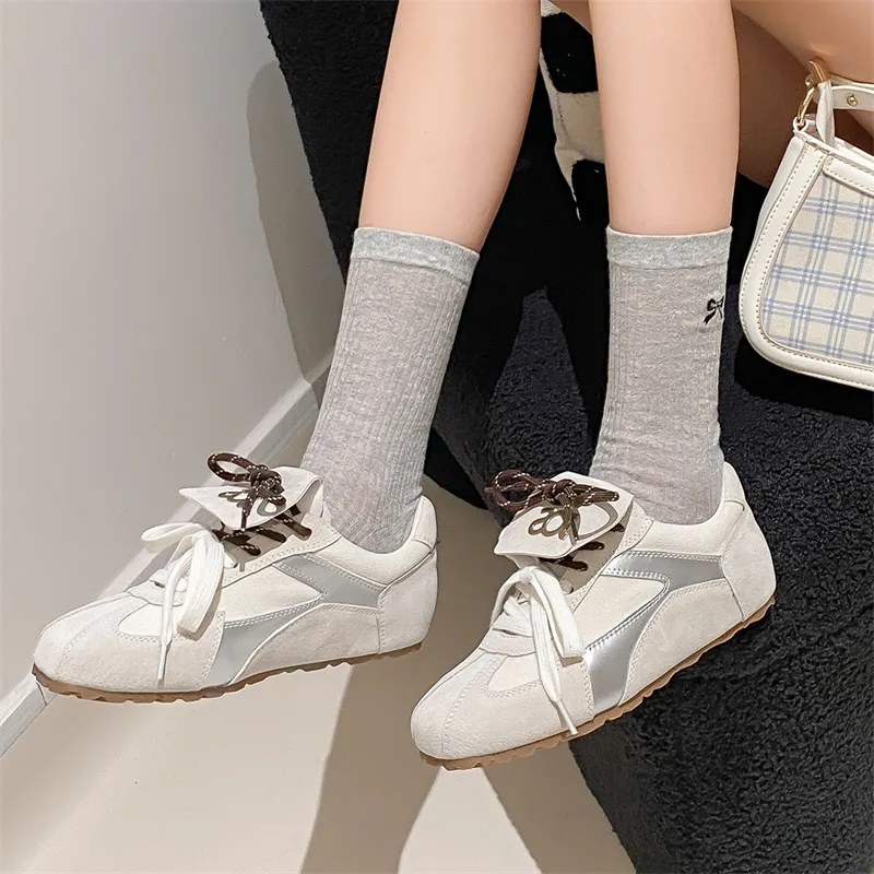 JOSINY Vintage Fashion White Sneakers Flat German Army Athletic Shoes Casual Shoes Women's White Silver-5