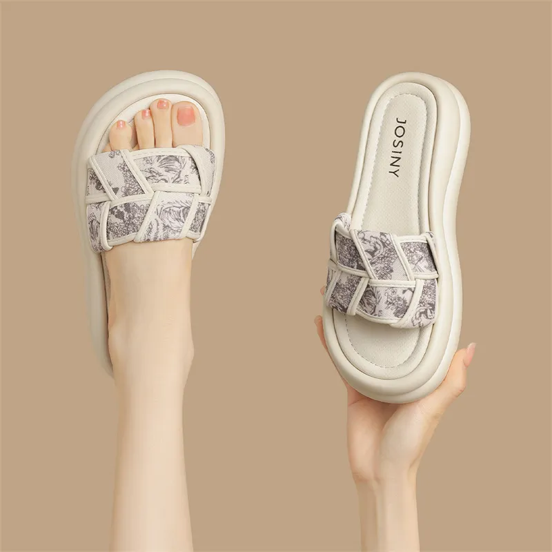 JOSINY PU Polyurethane Leather Patchwork Cut-Out Slip-Resistant Slide Slippers Women's-9