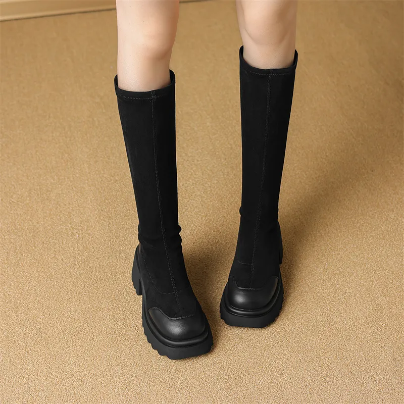 JOSINY Knee high Boots Women's Black/Khaki-12