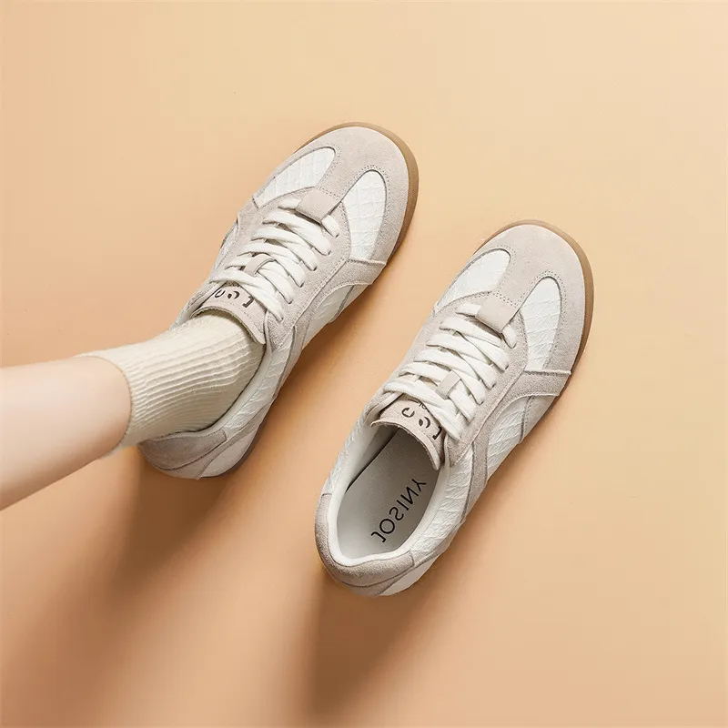 JOSINY Spring Lightweight Versatile Fashion Sports Flat Shoes Vintage White Sneakers Casual Shoes Women's Ecru-5