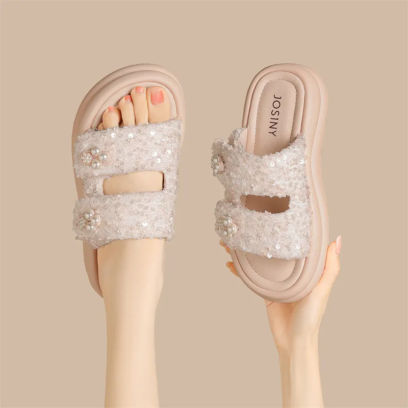 JOSINY PU Polyurethane Cut-Out Woven Slip-Resistant Slide Slippers Women's-9
