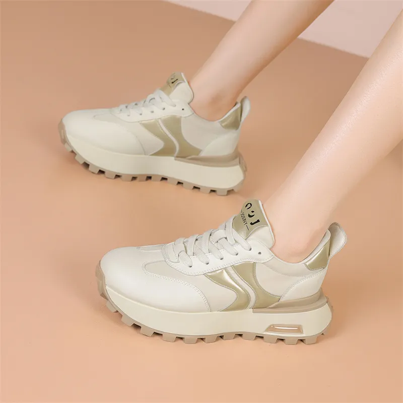 JOSINY Chunky Sneakers Women's Low Top White Gold/White Silver-5