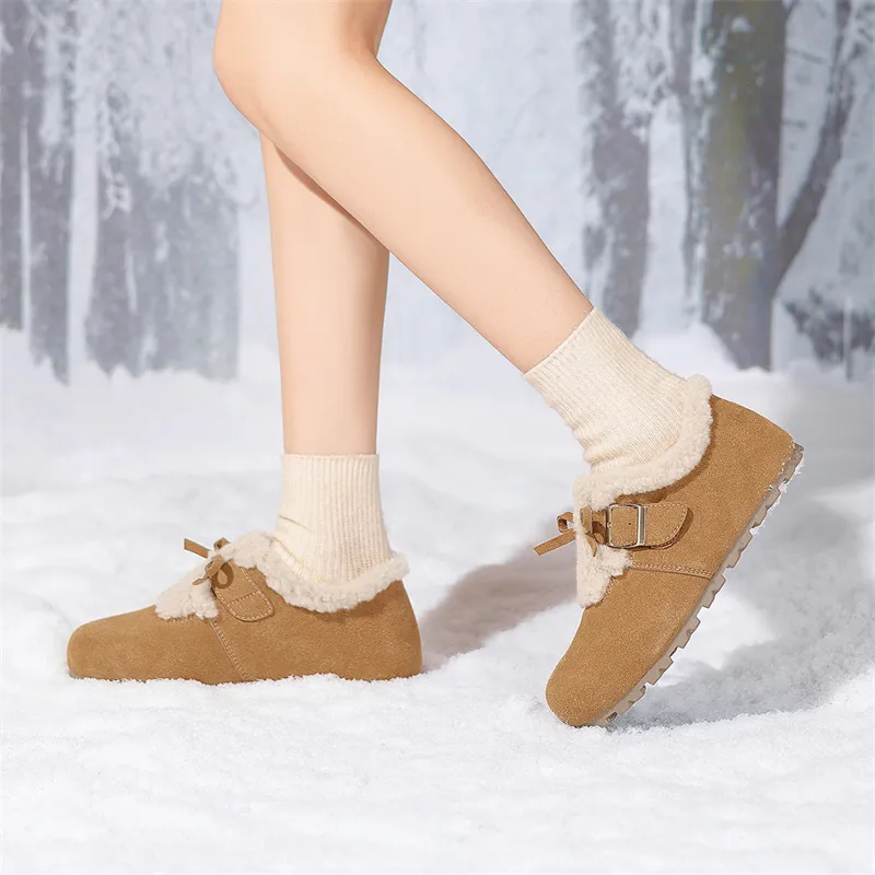 JOSINY Northeast Snow Shearling Fleece Lined Warm Slip on Insulated Shoe Maillard Style Casual Shoes Women's Camel-7