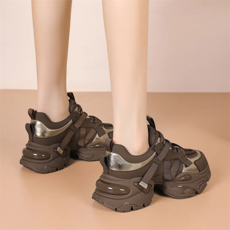 JOSINY Chunky Sneakers Women's Low Top Brown-6