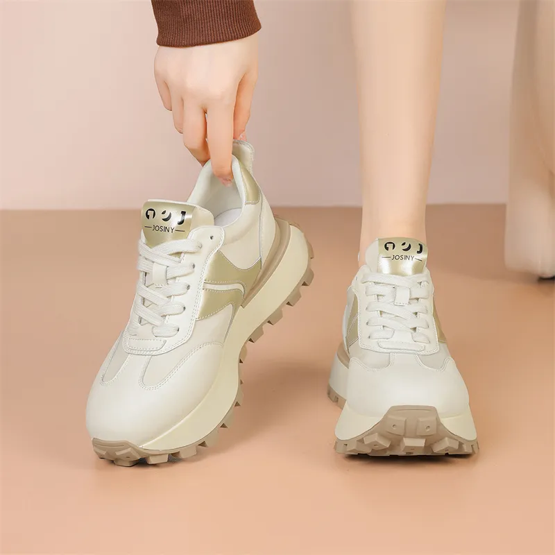 JOSINY Chunky Sneakers Women's Low Top White Gold/White Silver-6