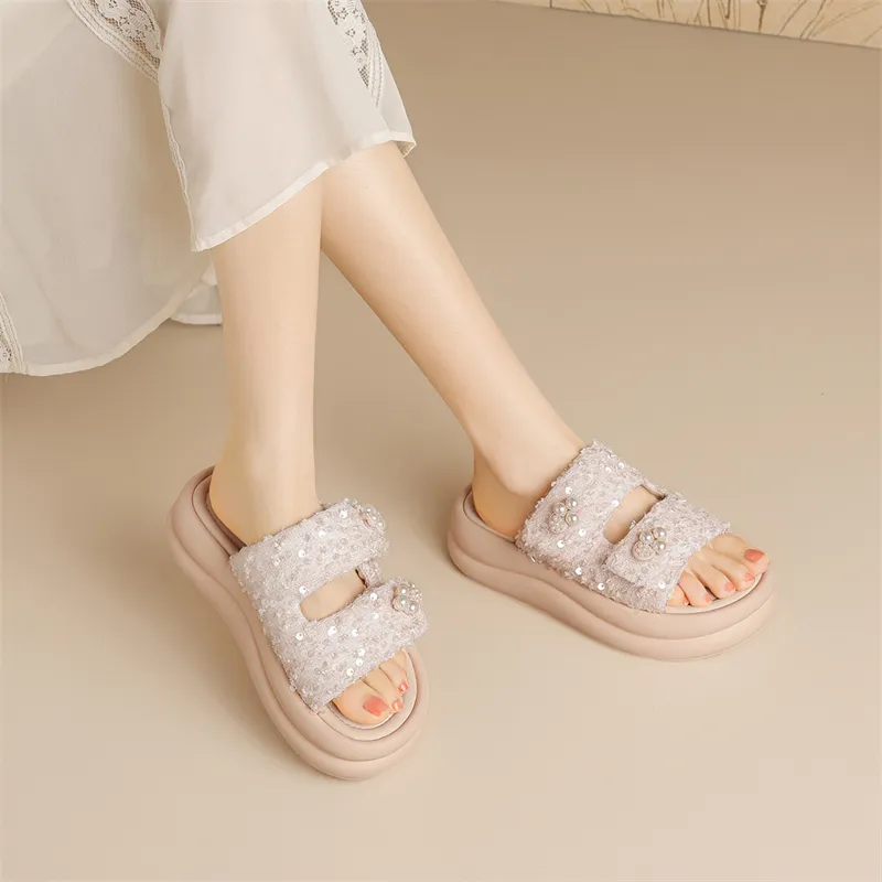 JOSINY PU Polyurethane Cut-Out Woven Slip-Resistant Slide Slippers Women's-11